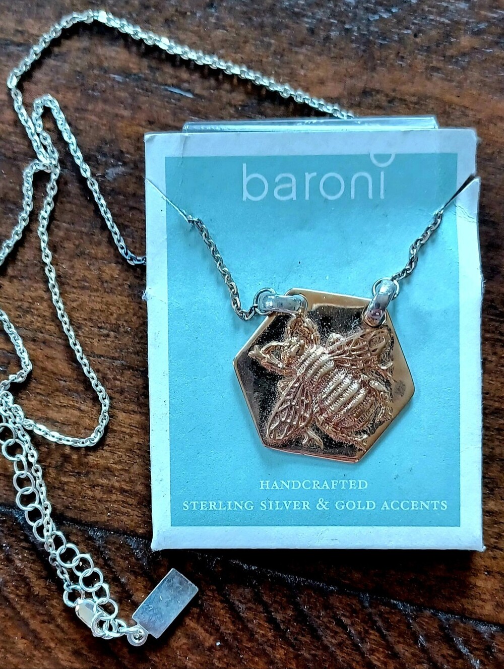 Baroni Bee Silver & Gold Accents Bronze Neclace